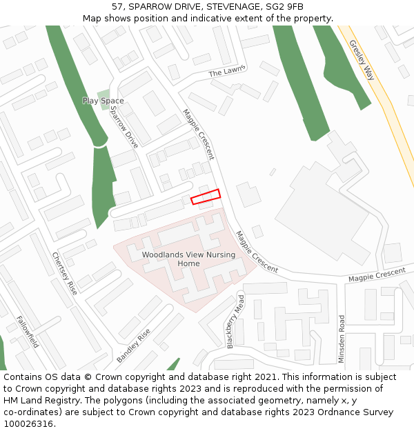 57, SPARROW DRIVE, STEVENAGE, SG2 9FB: Location map and indicative extent of plot