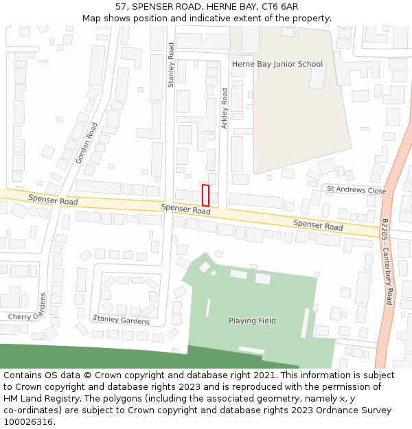 57, SPENSER ROAD, HERNE BAY, CT6 6AR: Location map and indicative extent of plot