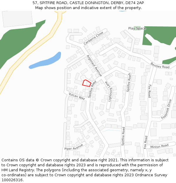 57, SPITFIRE ROAD, CASTLE DONINGTON, DERBY, DE74 2AP: Location map and indicative extent of plot