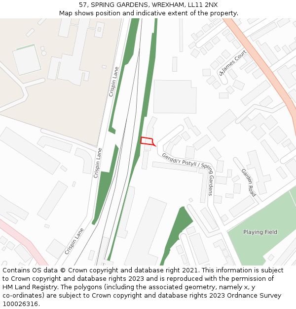 57, SPRING GARDENS, WREXHAM, LL11 2NX: Location map and indicative extent of plot