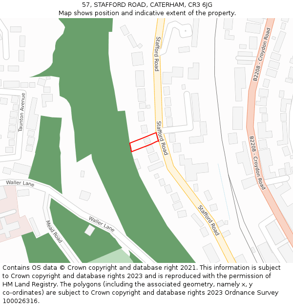 57, STAFFORD ROAD, CATERHAM, CR3 6JG: Location map and indicative extent of plot