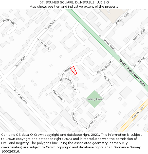 57, STAINES SQUARE, DUNSTABLE, LU6 3JG: Location map and indicative extent of plot