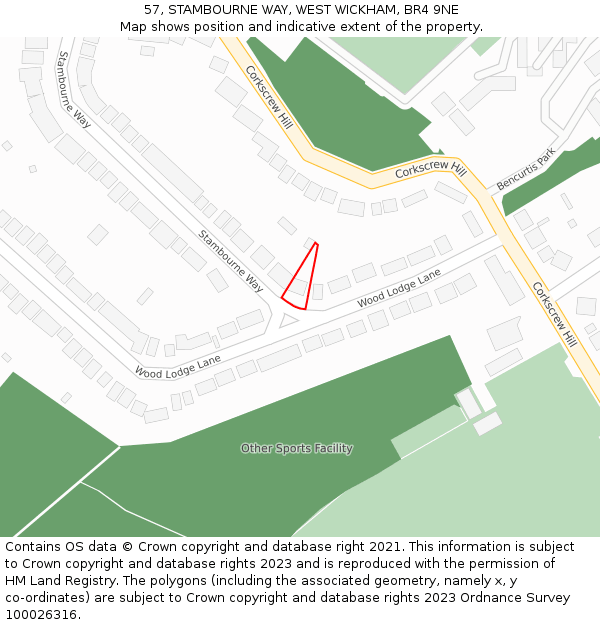 57, STAMBOURNE WAY, WEST WICKHAM, BR4 9NE: Location map and indicative extent of plot