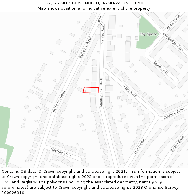 57, STANLEY ROAD NORTH, RAINHAM, RM13 8AX: Location map and indicative extent of plot