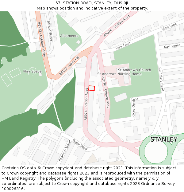 57, STATION ROAD, STANLEY, DH9 0JL: Location map and indicative extent of plot