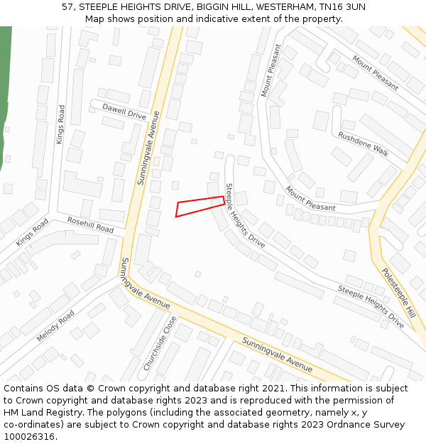 57, STEEPLE HEIGHTS DRIVE, BIGGIN HILL, WESTERHAM, TN16 3UN: Location map and indicative extent of plot