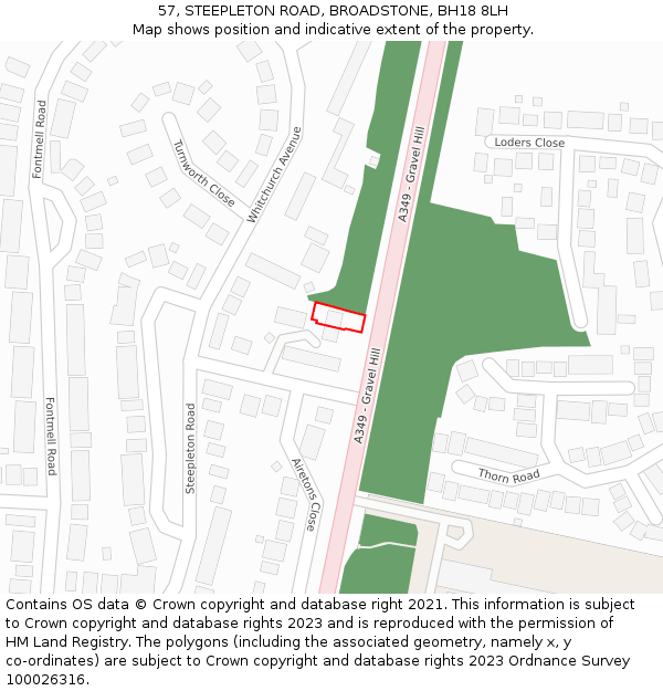 57, STEEPLETON ROAD, BROADSTONE, BH18 8LH: Location map and indicative extent of plot