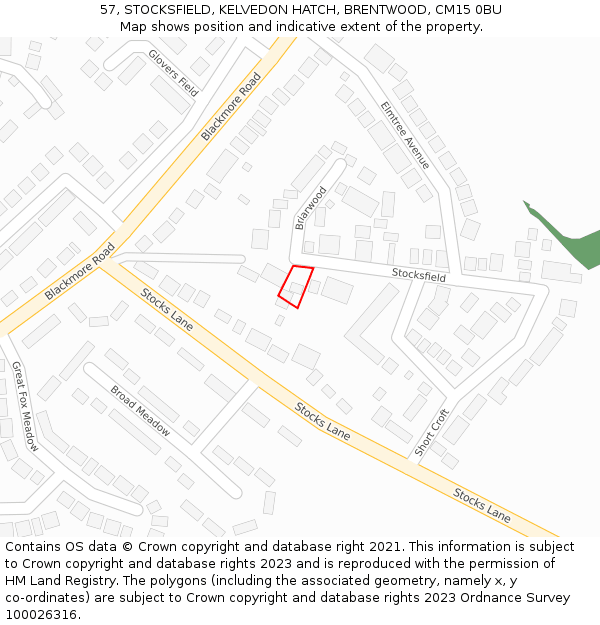 57, STOCKSFIELD, KELVEDON HATCH, BRENTWOOD, CM15 0BU: Location map and indicative extent of plot