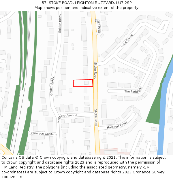 57, STOKE ROAD, LEIGHTON BUZZARD, LU7 2SP: Location map and indicative extent of plot