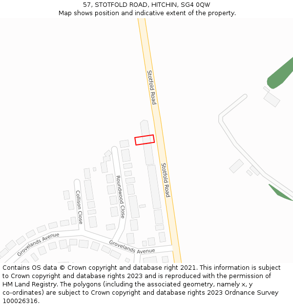 57, STOTFOLD ROAD, HITCHIN, SG4 0QW: Location map and indicative extent of plot