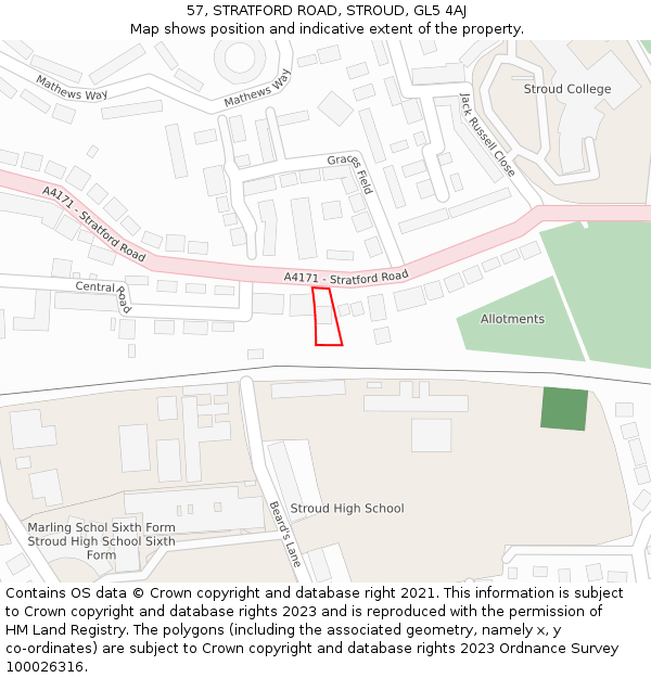 57, STRATFORD ROAD, STROUD, GL5 4AJ: Location map and indicative extent of plot