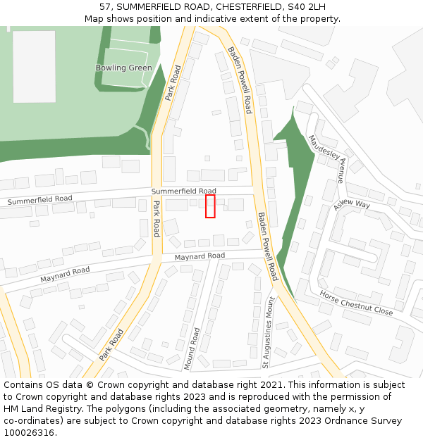 57, SUMMERFIELD ROAD, CHESTERFIELD, S40 2LH: Location map and indicative extent of plot