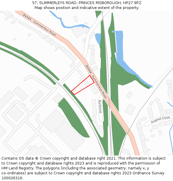 57, SUMMERLEYS ROAD, PRINCES RISBOROUGH, HP27 9PZ: Location map and indicative extent of plot