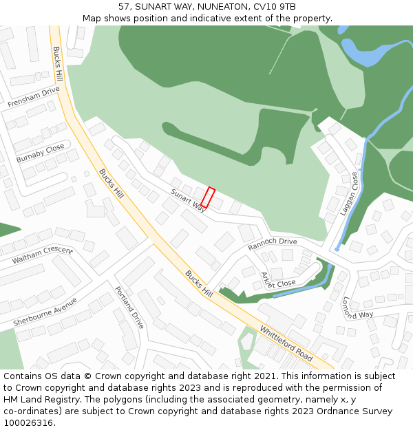 57, SUNART WAY, NUNEATON, CV10 9TB: Location map and indicative extent of plot