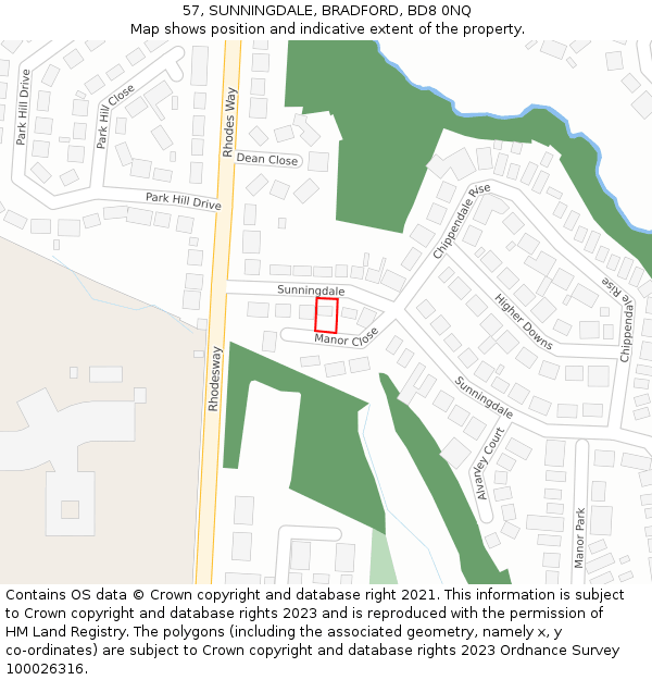 57, SUNNINGDALE, BRADFORD, BD8 0NQ: Location map and indicative extent of plot