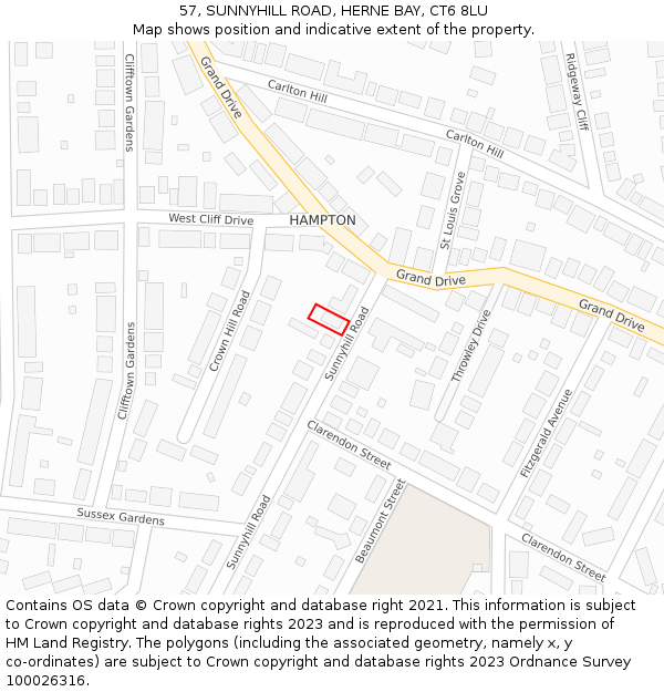 57, SUNNYHILL ROAD, HERNE BAY, CT6 8LU: Location map and indicative extent of plot