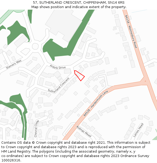 57, SUTHERLAND CRESCENT, CHIPPENHAM, SN14 6RS: Location map and indicative extent of plot