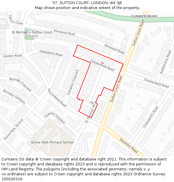 57, SUTTON COURT, LONDON, W4 3JE: Location map and indicative extent of plot