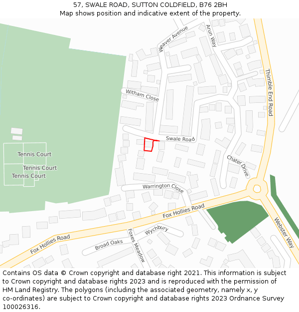 57, SWALE ROAD, SUTTON COLDFIELD, B76 2BH: Location map and indicative extent of plot