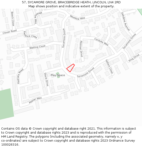 57, SYCAMORE GROVE, BRACEBRIDGE HEATH, LINCOLN, LN4 2RD: Location map and indicative extent of plot