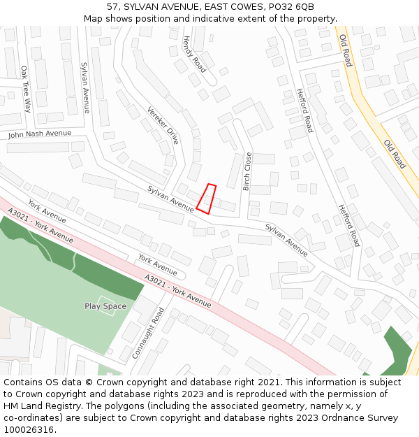 57, SYLVAN AVENUE, EAST COWES, PO32 6QB: Location map and indicative extent of plot