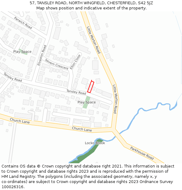 57, TANSLEY ROAD, NORTH WINGFIELD, CHESTERFIELD, S42 5JZ: Location map and indicative extent of plot