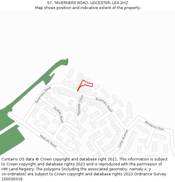 57, TAVERNERS ROAD, LEICESTER, LE4 2HZ: Location map and indicative extent of plot