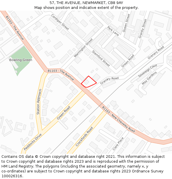 57, THE AVENUE, NEWMARKET, CB8 9AY: Location map and indicative extent of plot