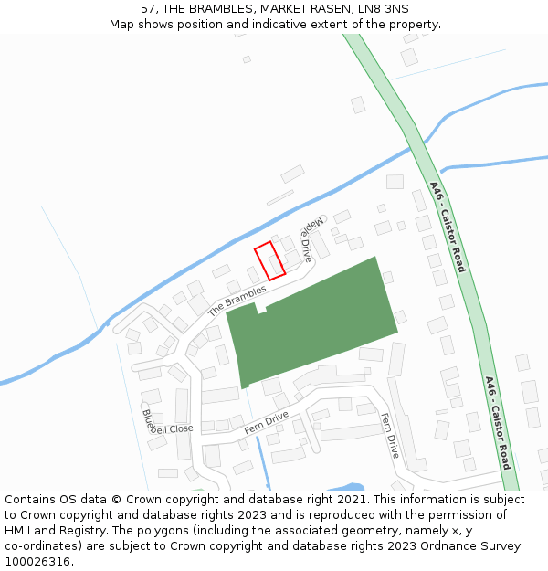 57, THE BRAMBLES, MARKET RASEN, LN8 3NS: Location map and indicative extent of plot