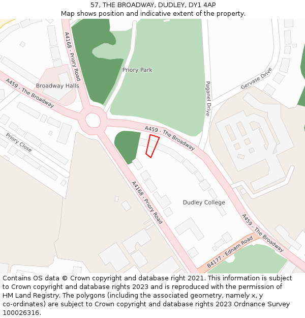 57, THE BROADWAY, DUDLEY, DY1 4AP: Location map and indicative extent of plot