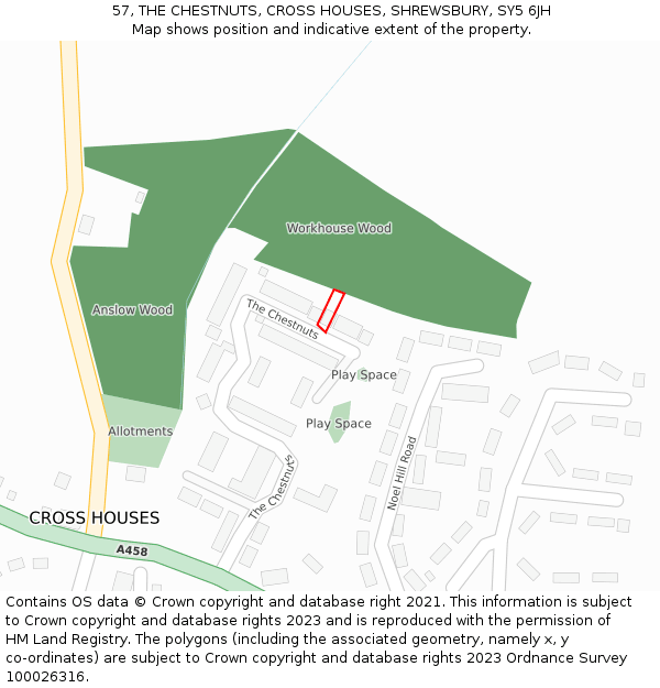 57, THE CHESTNUTS, CROSS HOUSES, SHREWSBURY, SY5 6JH: Location map and indicative extent of plot