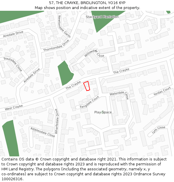 57, THE CRAYKE, BRIDLINGTON, YO16 6YP: Location map and indicative extent of plot