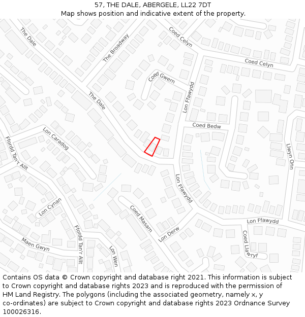 57, THE DALE, ABERGELE, LL22 7DT: Location map and indicative extent of plot