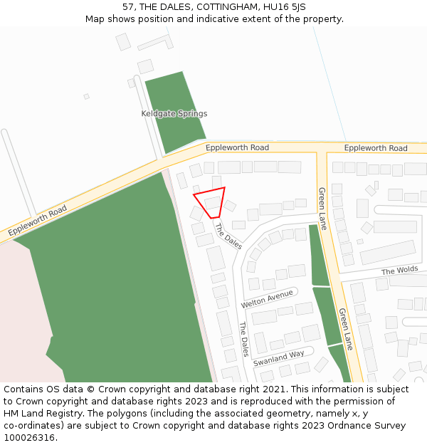 57, THE DALES, COTTINGHAM, HU16 5JS: Location map and indicative extent of plot