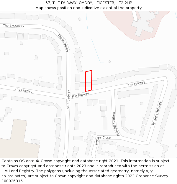 57, THE FAIRWAY, OADBY, LEICESTER, LE2 2HP: Location map and indicative extent of plot