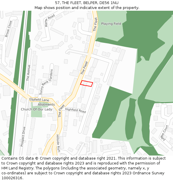 57, THE FLEET, BELPER, DE56 1NU: Location map and indicative extent of plot
