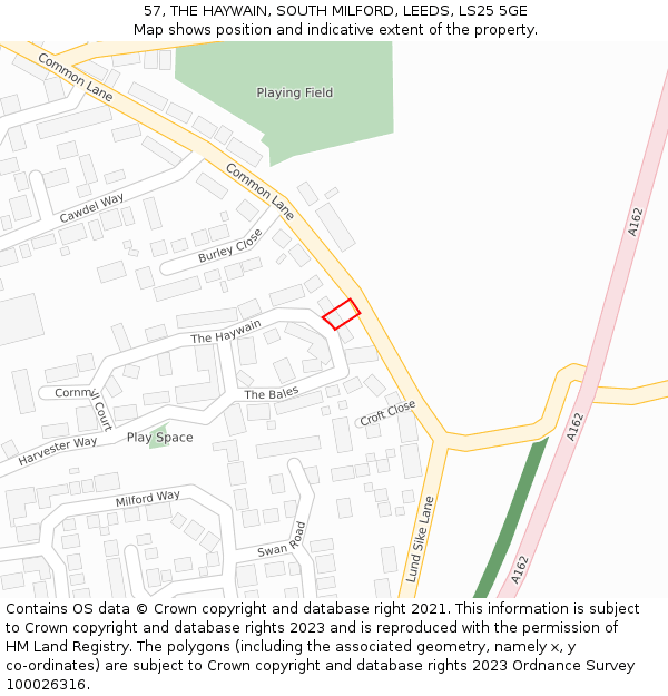 57, THE HAYWAIN, SOUTH MILFORD, LEEDS, LS25 5GE: Location map and indicative extent of plot