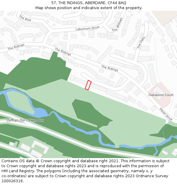 57, THE RIDINGS, ABERDARE, CF44 8AQ: Location map and indicative extent of plot