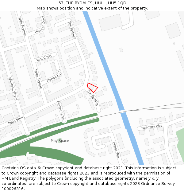 57, THE RYDALES, HULL, HU5 1QD: Location map and indicative extent of plot