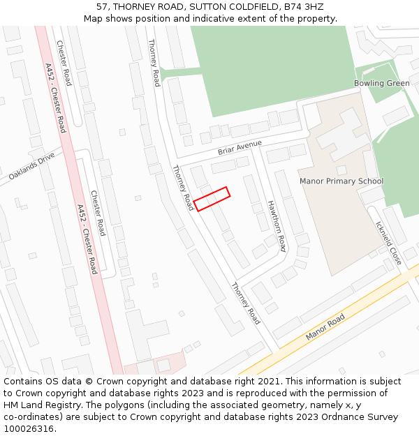 57, THORNEY ROAD, SUTTON COLDFIELD, B74 3HZ: Location map and indicative extent of plot