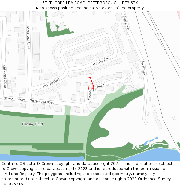 57, THORPE LEA ROAD, PETERBOROUGH, PE3 6BX: Location map and indicative extent of plot