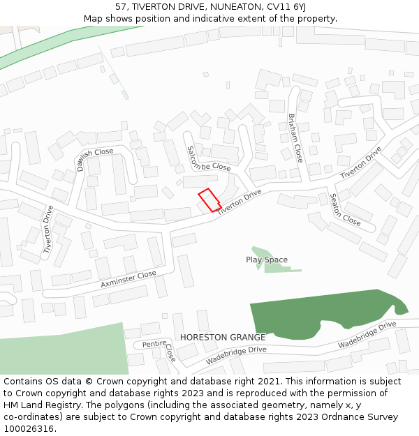 57, TIVERTON DRIVE, NUNEATON, CV11 6YJ: Location map and indicative extent of plot