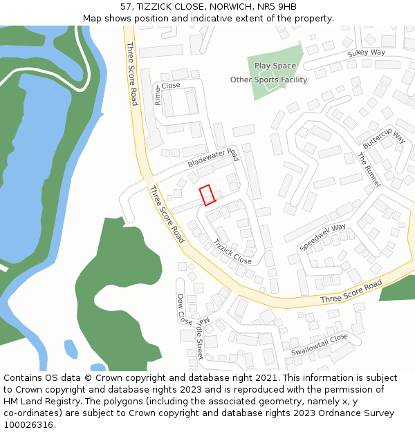 57, TIZZICK CLOSE, NORWICH, NR5 9HB: Location map and indicative extent of plot