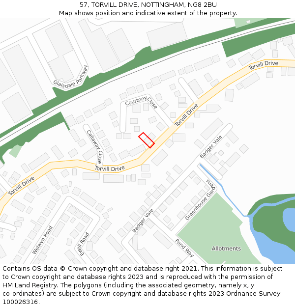 57, TORVILL DRIVE, NOTTINGHAM, NG8 2BU: Location map and indicative extent of plot