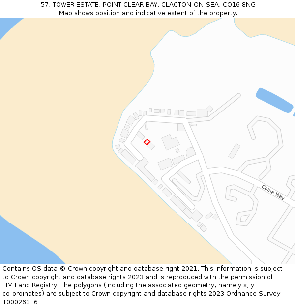 57, TOWER ESTATE, POINT CLEAR BAY, CLACTON-ON-SEA, CO16 8NG: Location map and indicative extent of plot