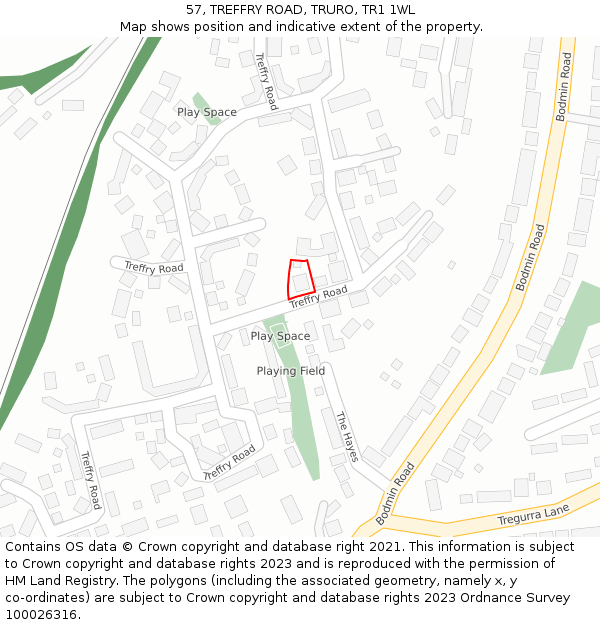 57, TREFFRY ROAD, TRURO, TR1 1WL: Location map and indicative extent of plot