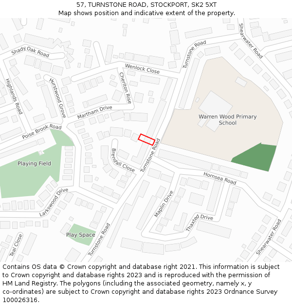 57, TURNSTONE ROAD, STOCKPORT, SK2 5XT: Location map and indicative extent of plot