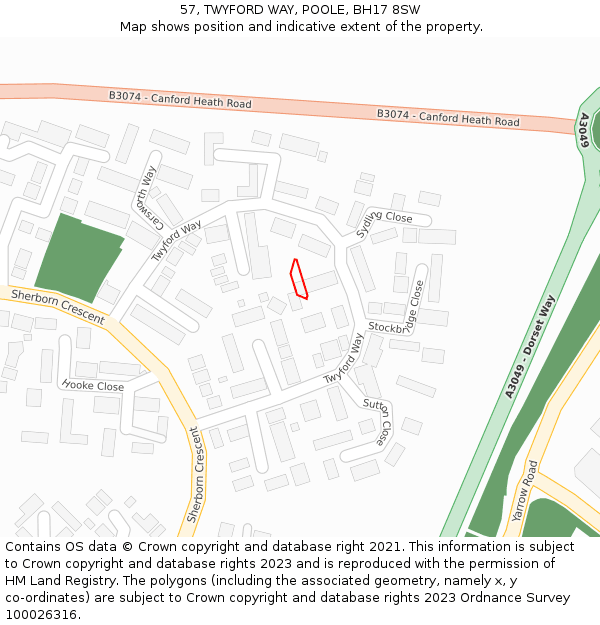 57, TWYFORD WAY, POOLE, BH17 8SW: Location map and indicative extent of plot