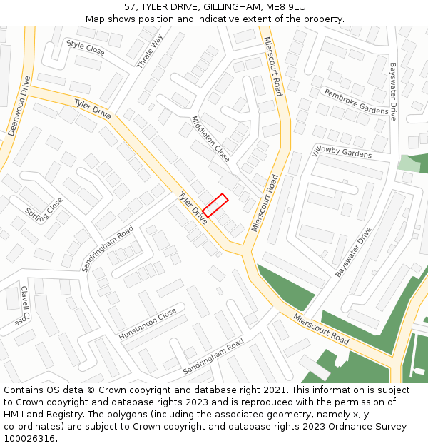 57, TYLER DRIVE, GILLINGHAM, ME8 9LU: Location map and indicative extent of plot