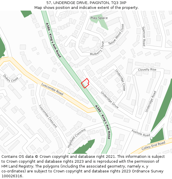 57, UNDERIDGE DRIVE, PAIGNTON, TQ3 3XP: Location map and indicative extent of plot